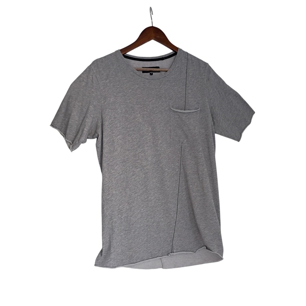 Rag & Bone Gray 100% Cotton Raw Hem Asymmetric Seam Pocket Tee Peru M
